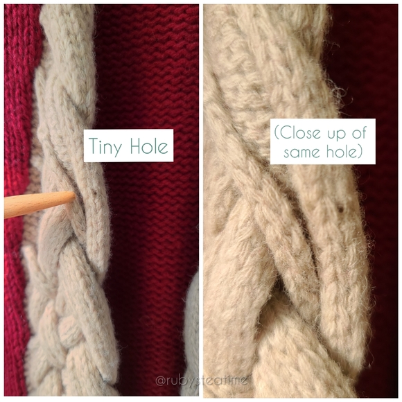 100% LambsWool Chunky Knit Maroon Burgundy Dk Red Cardigan, Braided Knit Pockets - Picture 7 of 8